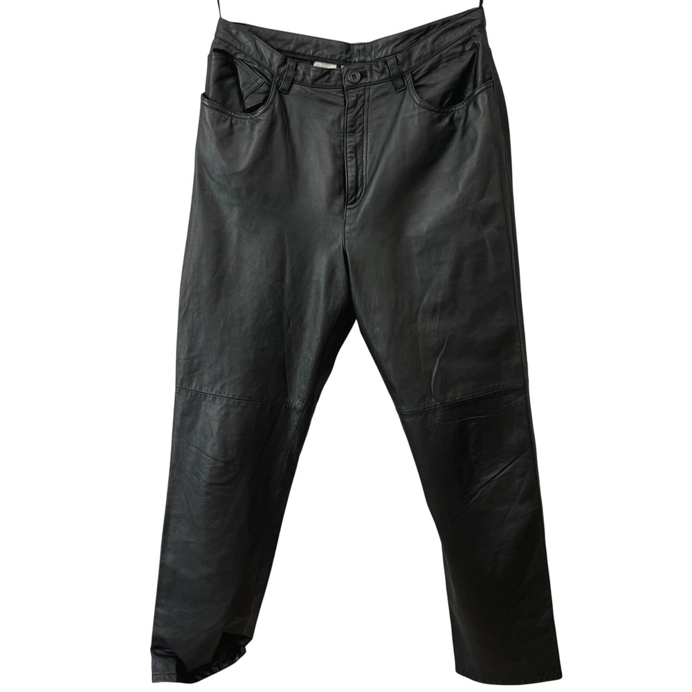 Jones NY Sport Leather Pants Womens 12 Black Biker Goth Edgy Vintage Hi Rise 90s